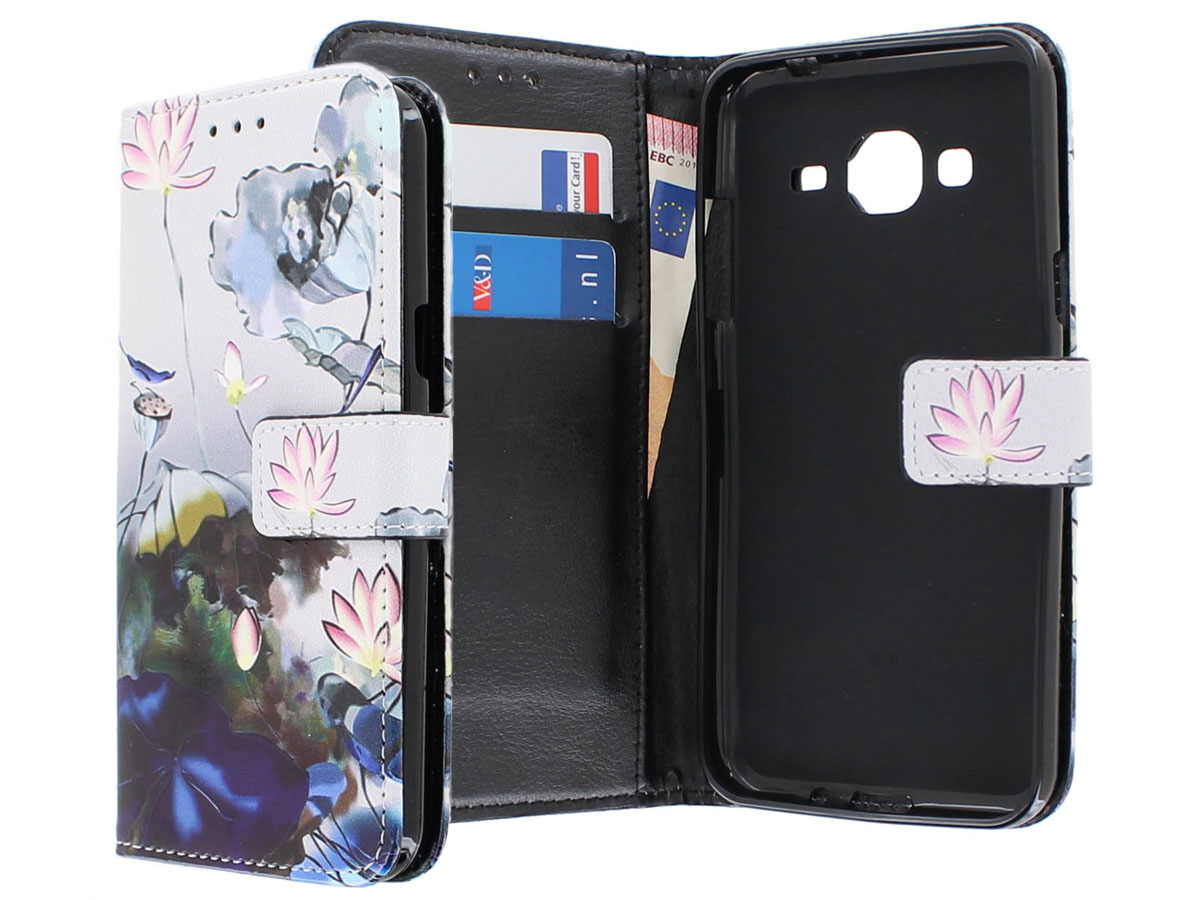 Blue Floral 3D Bookcase - Samsung Galaxy J3 2016 hoesje