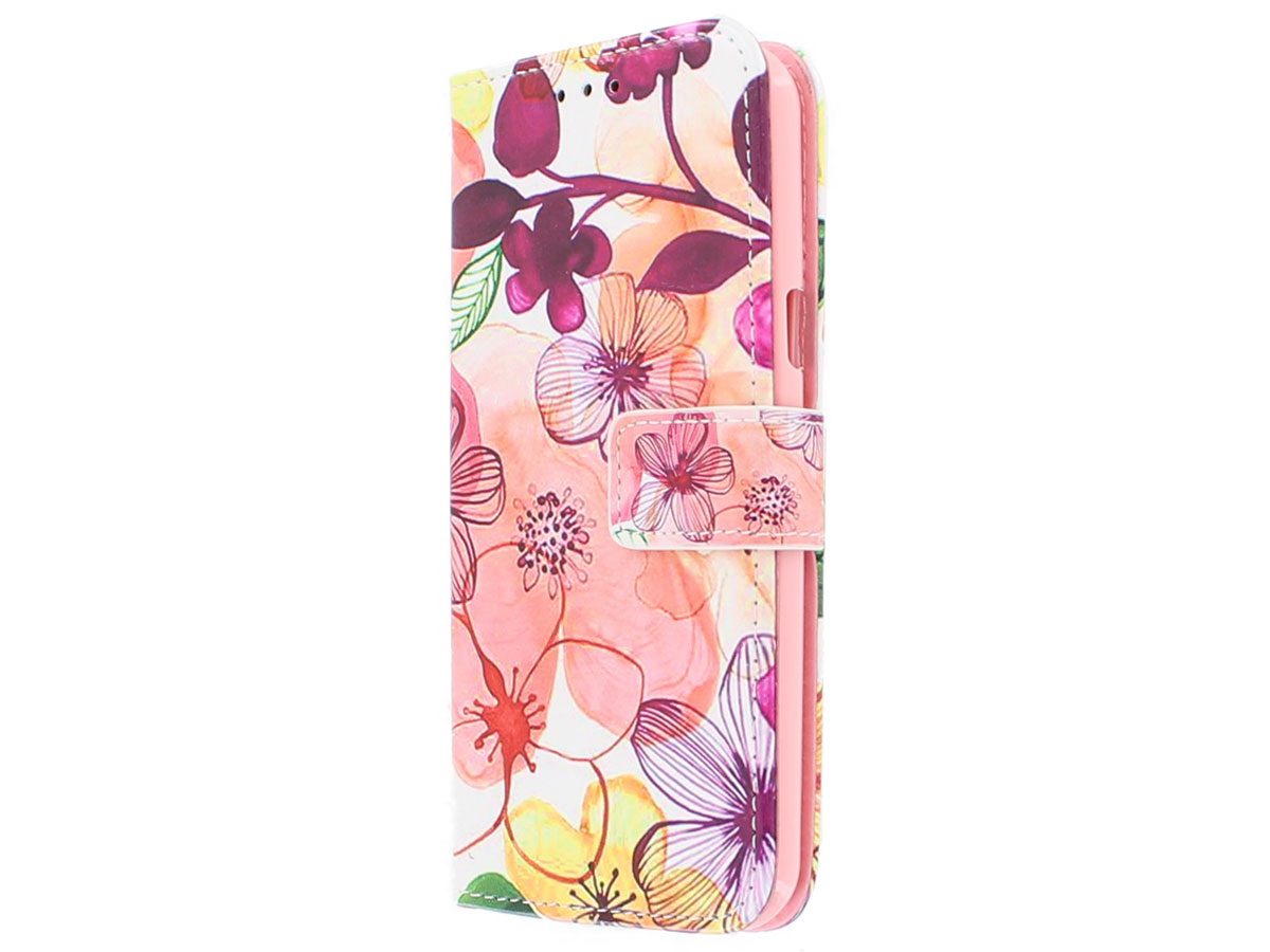 Pink Floral 3D Bookcase - Samsung Galaxy J3 2016 hoesje