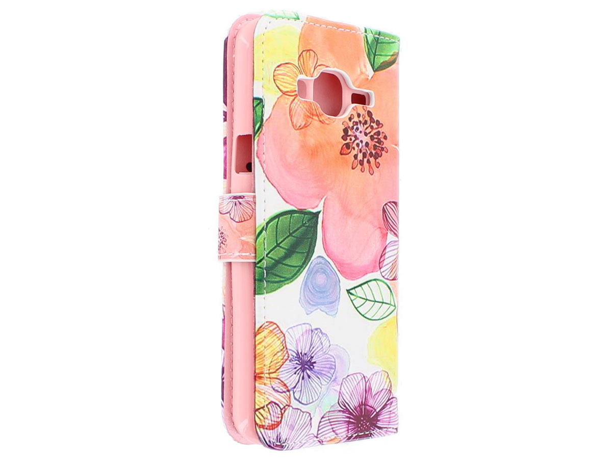 Pink Floral 3D Bookcase - Samsung Galaxy J3 2016 hoesje