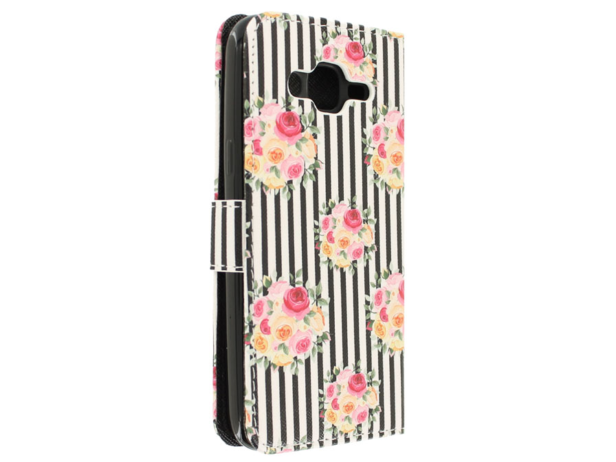 Flower Stripes Bookcase - Samsung Galaxy J5 2015 hoesje