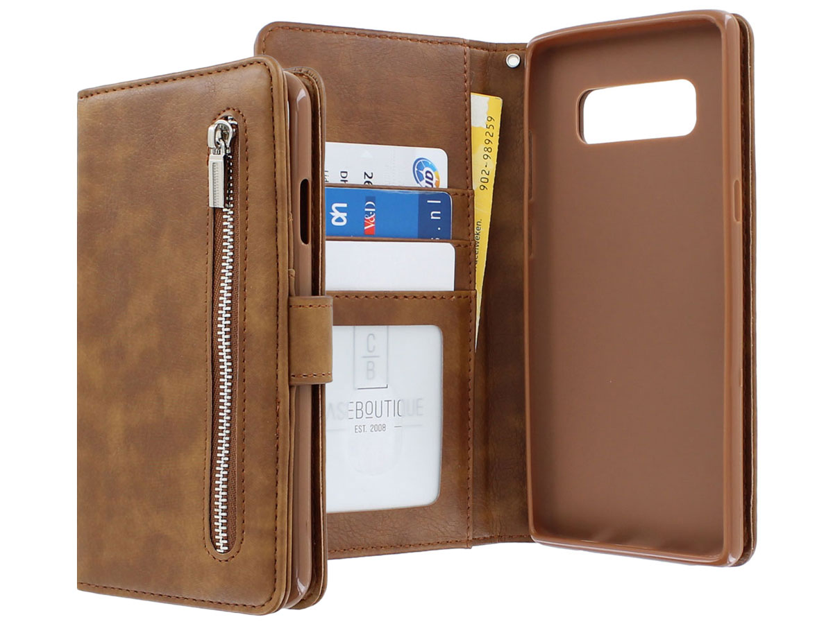 Zipper Book Case Bruin - Samsung Galaxy Note 8 hoesje