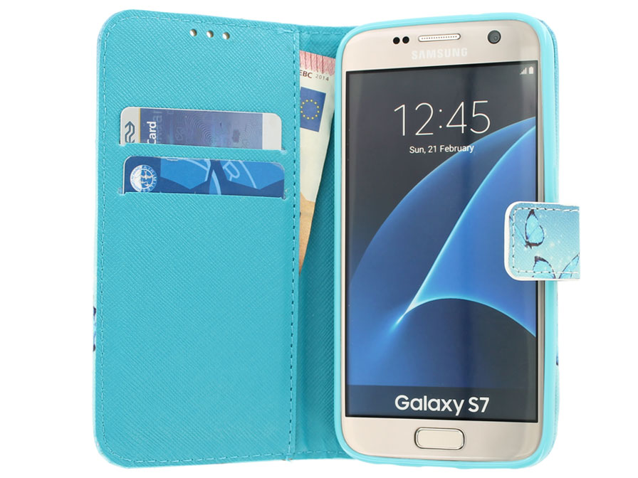 Blue Butterflies Bookcase - Samsung Galaxy S7 hoesje
