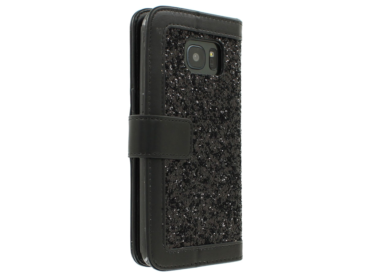 Black Sparkle Bookcase - Samsung Galaxy S7 Edge hoesje