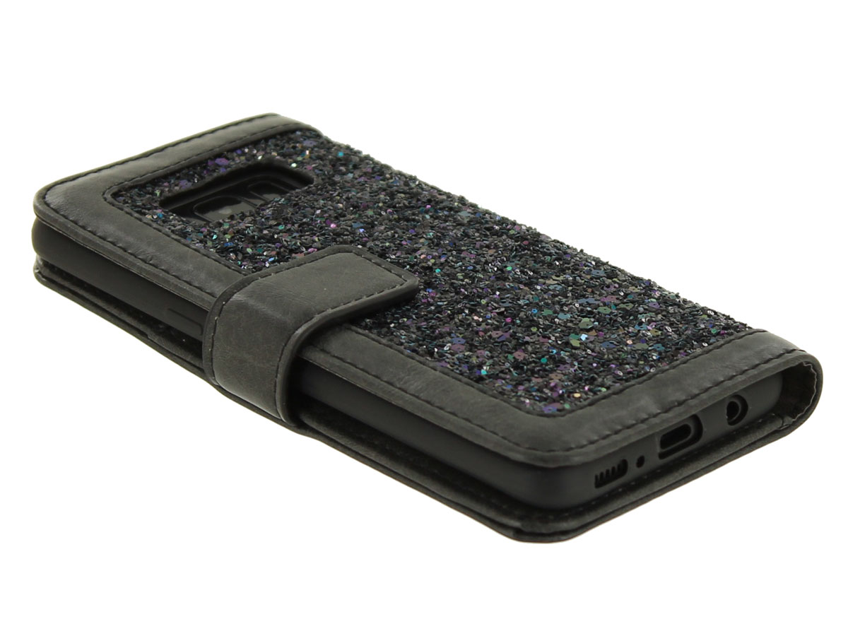 Black Sparkle Bookcase - Samsung Galaxy S8 hoesje