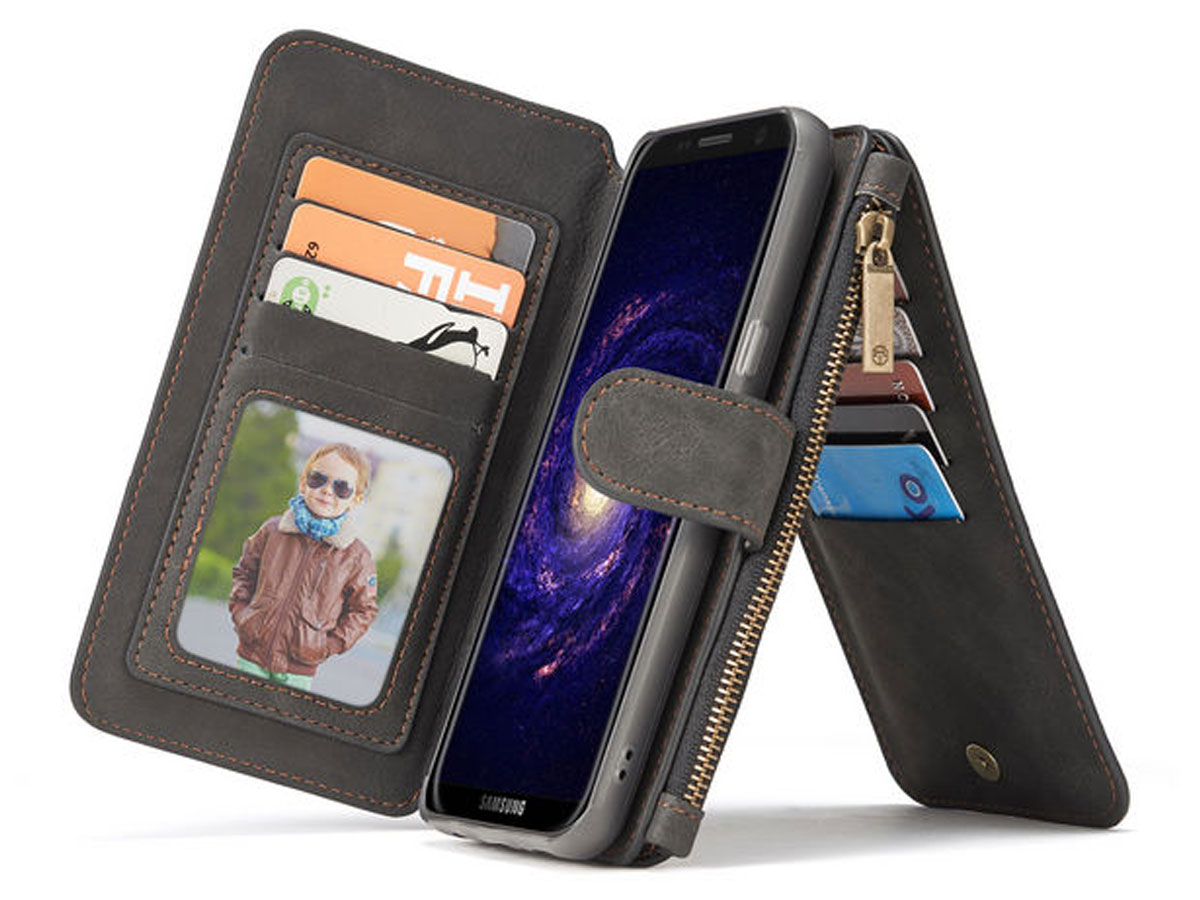 CaseMe 2in1 Wallet Ritsvak Case Zwart - Samsung Galaxy S8 Hoesje