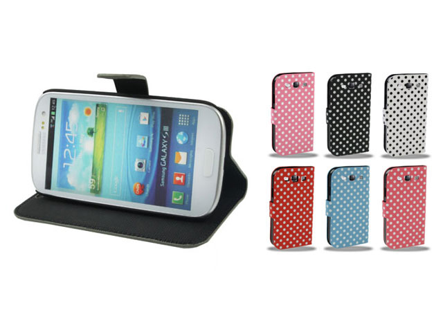 Polka Dot Leren Stand Case Hoes voor Samsung Galaxy S3 (i9300)