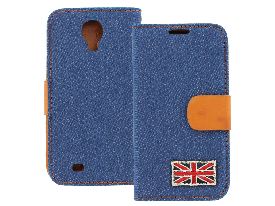 British Denim Style Wallet Case Hoesje voor Samsung Galaxy S4