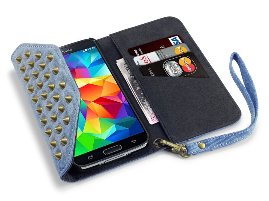 Covert Studded Denim Wallet Case - Hoesje voor Samsung Galaxy S5