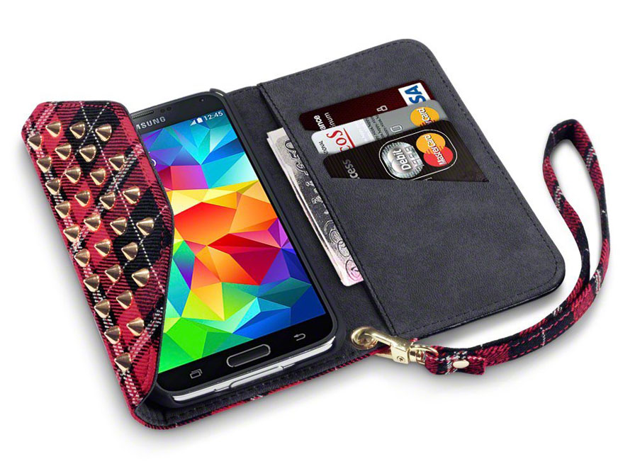 Covert Studded Tartan Wallet Case - Hoesje voor Samsung Galaxy S5