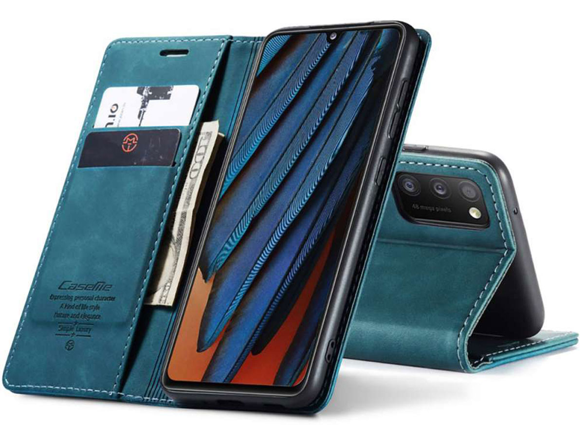 CaseMe Vintage BookCase Blauw - Samsung Galaxy A03s hoesje