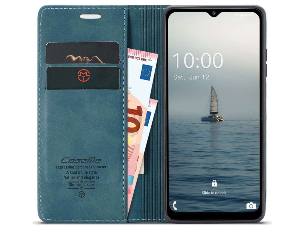 CaseMania Vintage Slim Bookcase Blauw - Samsung Galaxy A04s hoesje