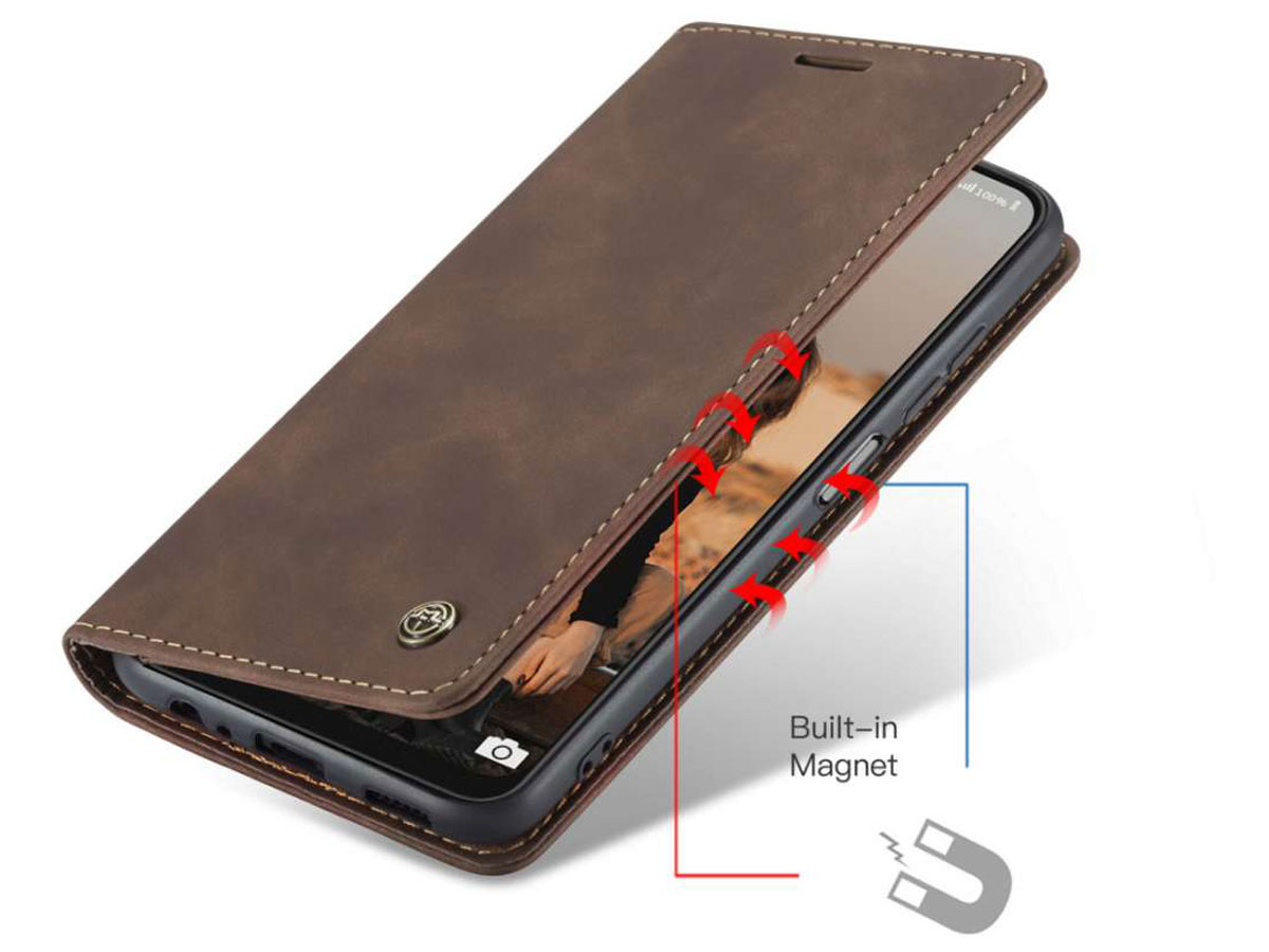 CaseMe Vintage BookCase Bruin - Samsung Galaxy A04s hoesje