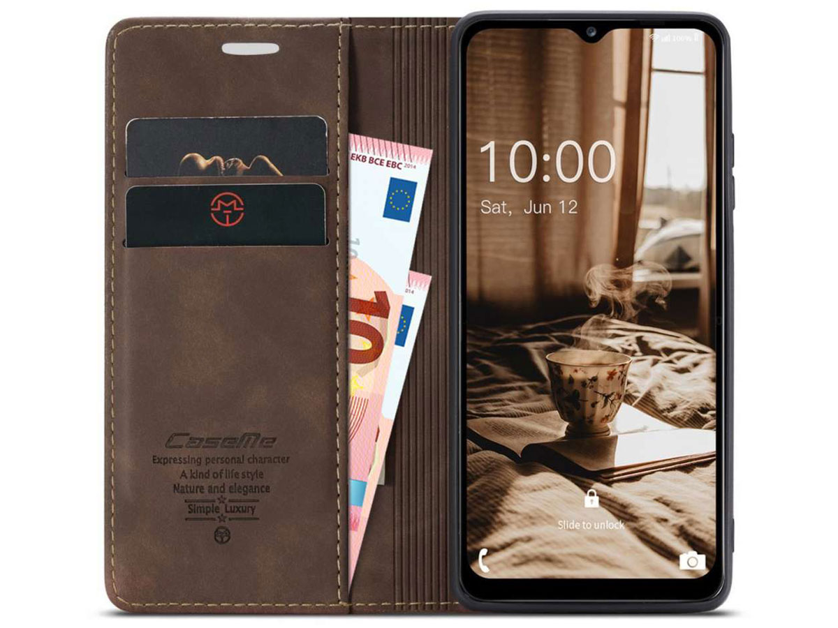 CaseMe Vintage BookCase Bruin - Samsung Galaxy A04s hoesje