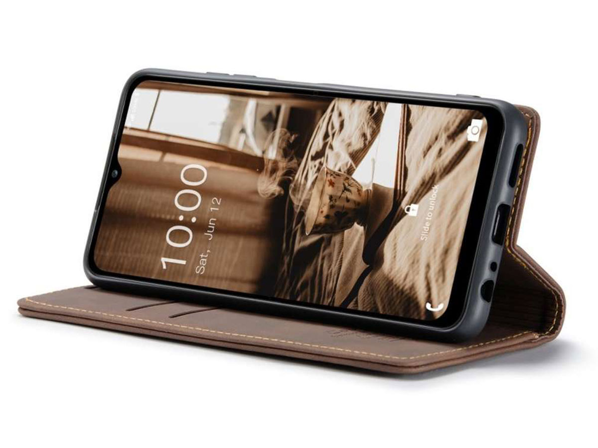 CaseMe Vintage BookCase Bruin - Samsung Galaxy A04s hoesje