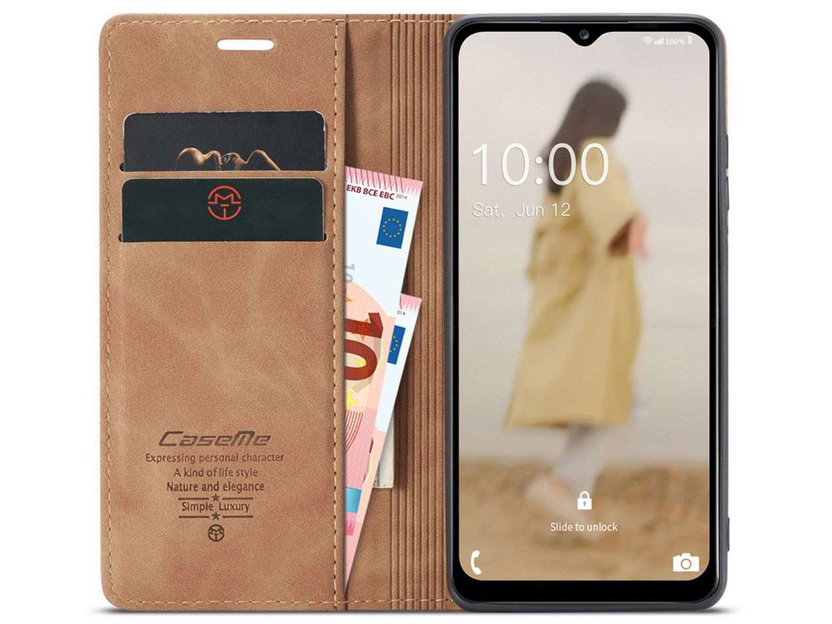 CaseMania Vintage Slim Bookcase Tan - Samsung Galaxy A04s hoesje