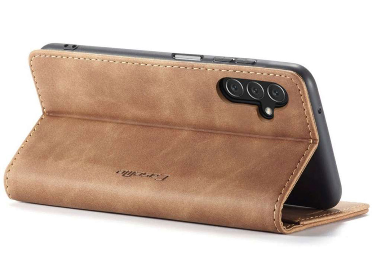 CaseMe Vintage BookCase Tan - Samsung Galaxy A04s hoesje