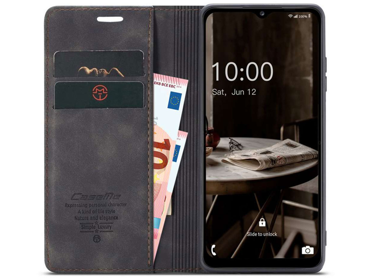 CaseMania Vintage Slim Bookcase Zwart - Samsung Galaxy A04s hoesje