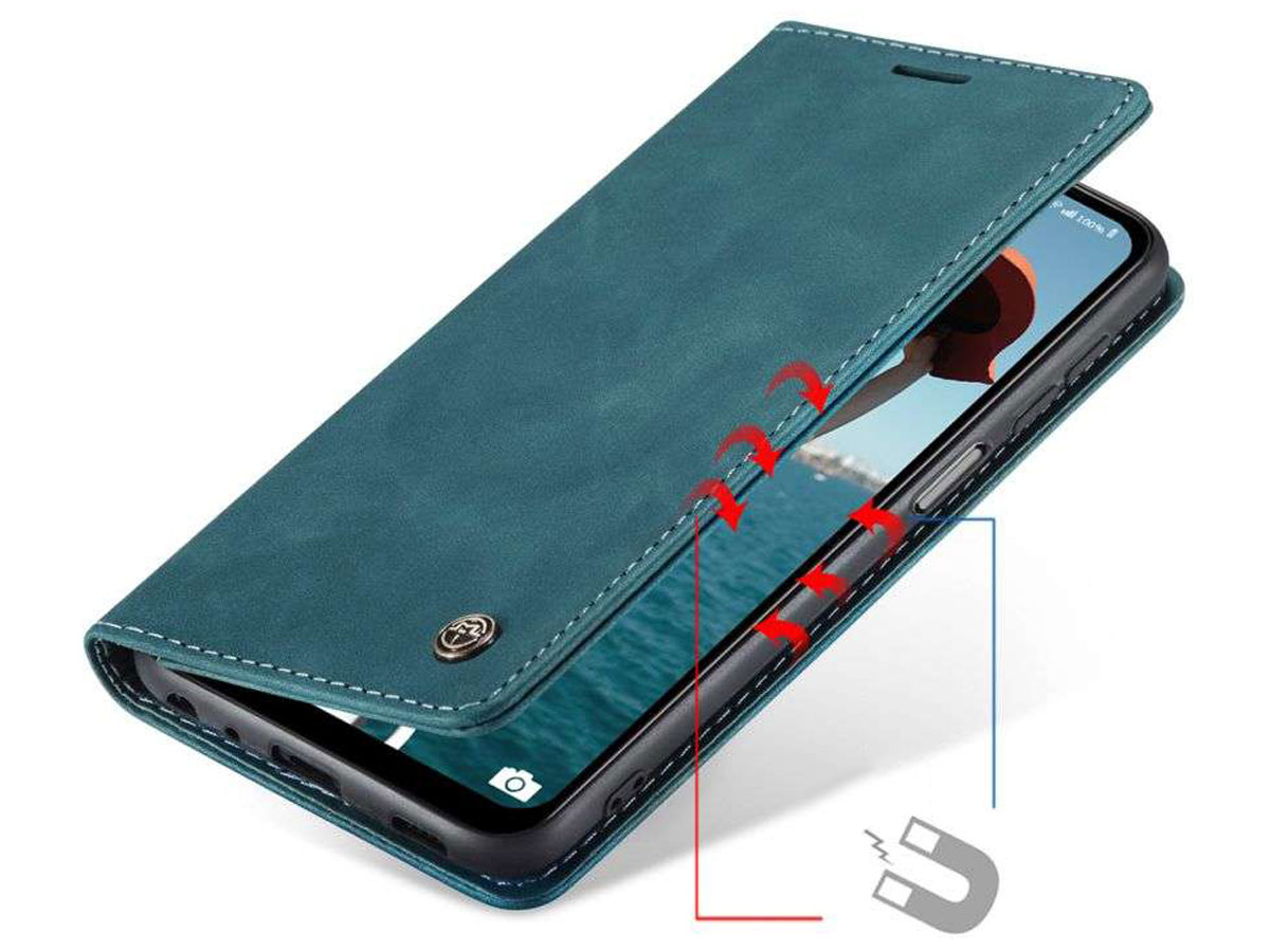 CaseMe Vintage BookCase Blauw - Samsung Galaxy A12 hoesje