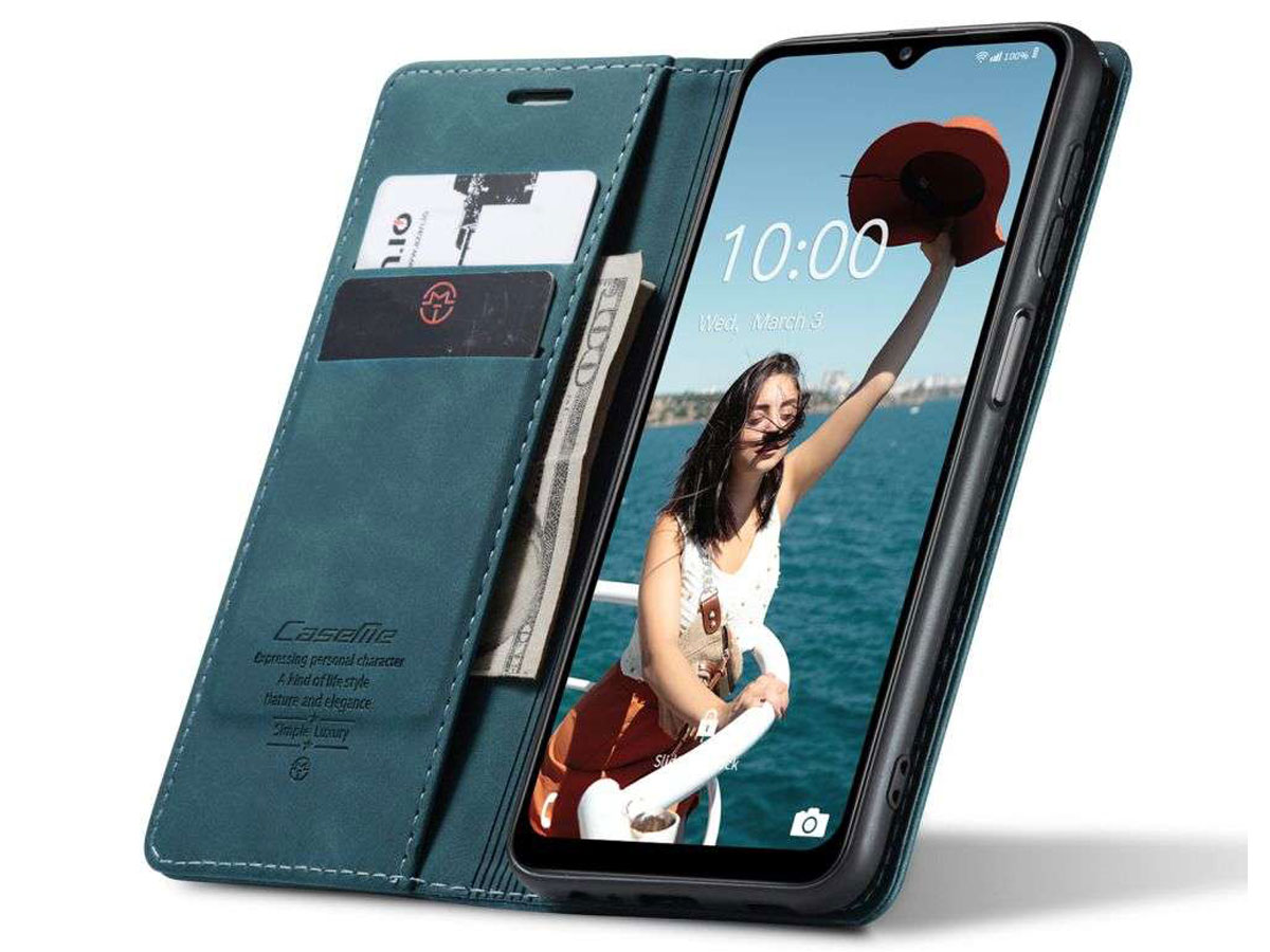 CaseMe Vintage BookCase Blauw - Samsung Galaxy A12 hoesje