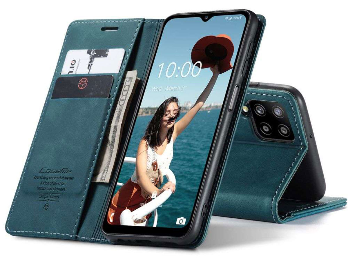 CaseMe Vintage BookCase Blauw - Samsung Galaxy A12 hoesje