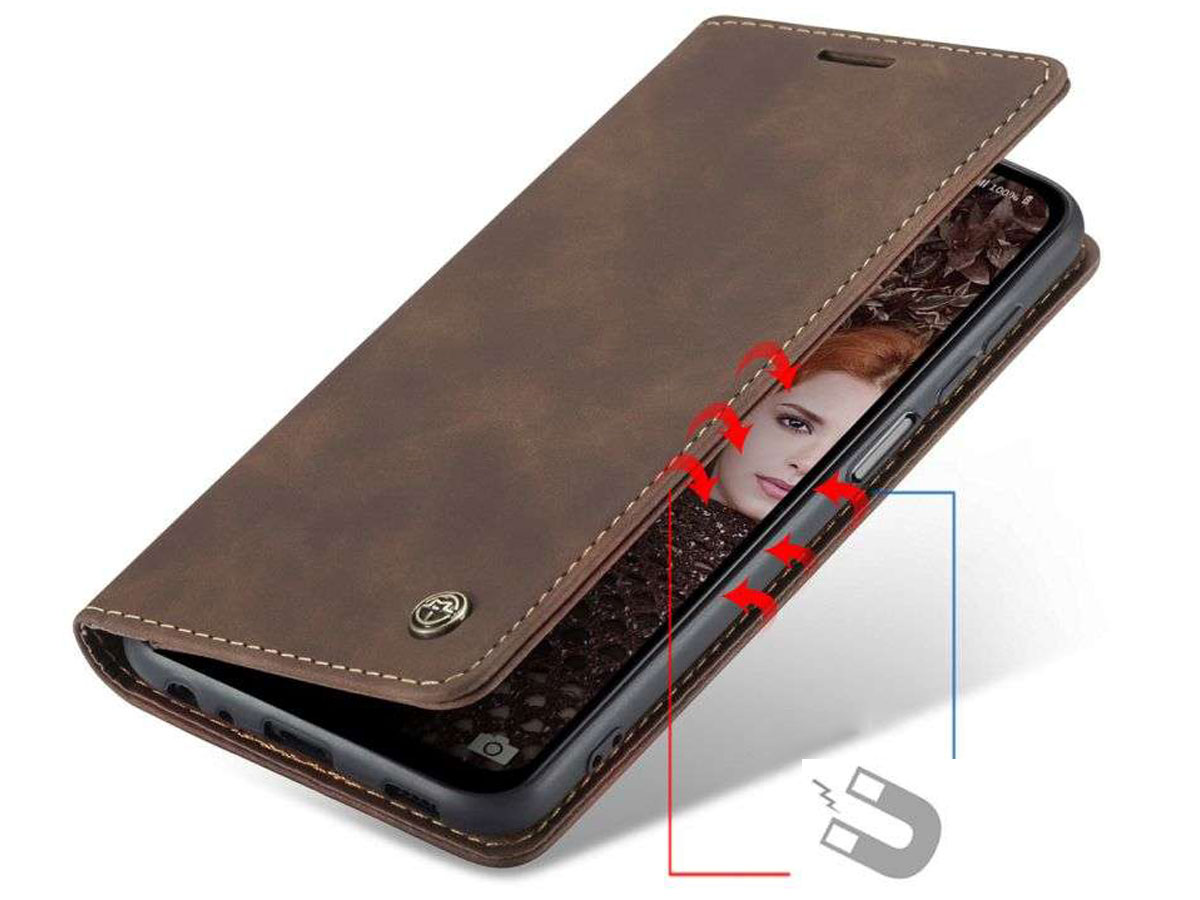 CaseMe Vintage BookCase Bruin - Samsung Galaxy A12 hoesje