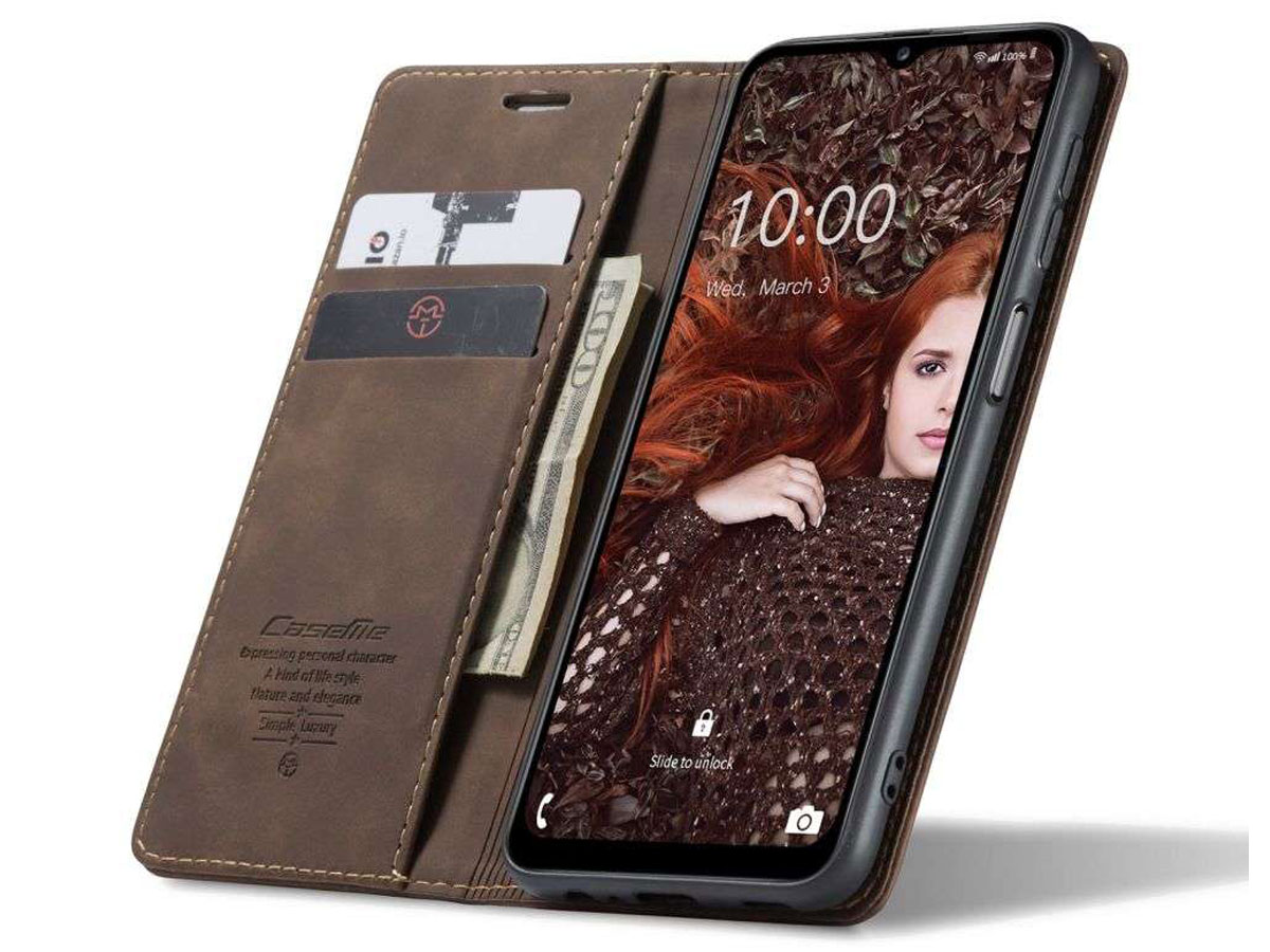 CaseMe Vintage BookCase Bruin - Samsung Galaxy A12 hoesje