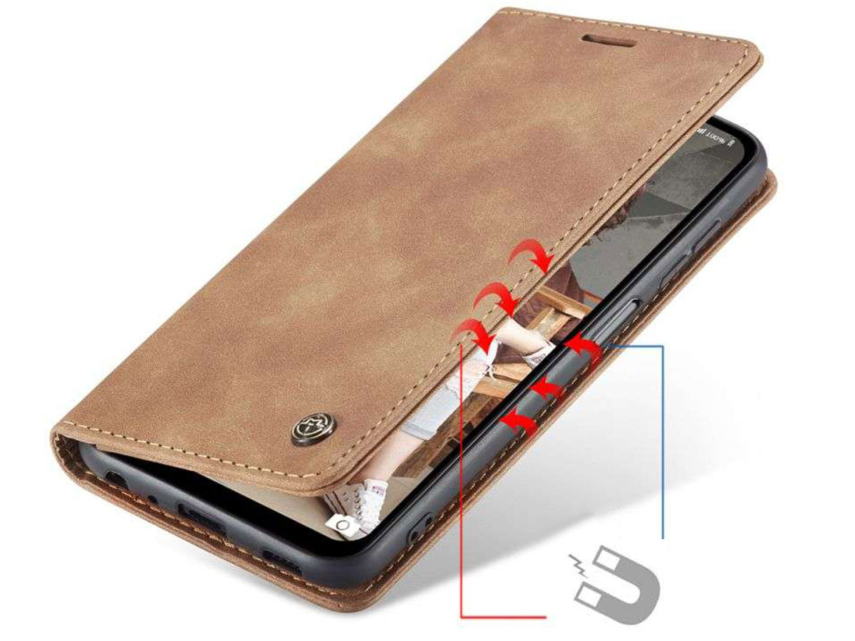 CaseMe Vintage BookCase Tan - Samsung Galaxy A12 hoesje