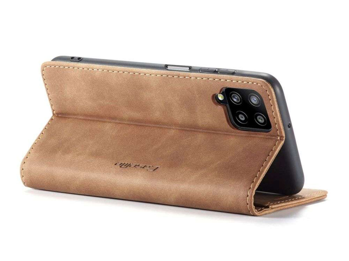 CaseMe Vintage BookCase Tan - Samsung Galaxy A12 hoesje