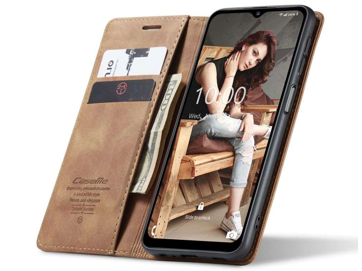 CaseMe Vintage BookCase Tan - Samsung Galaxy A12 hoesje