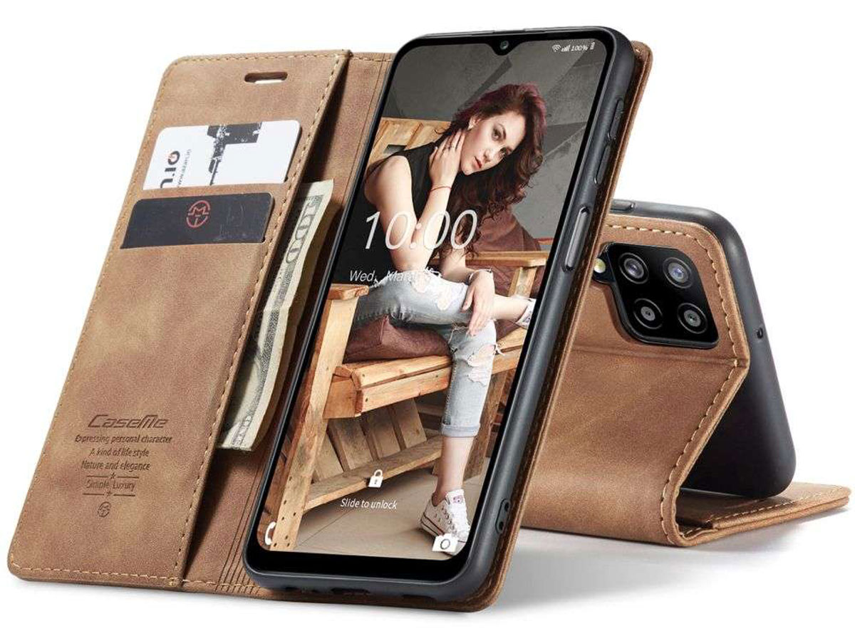 CaseMe Vintage BookCase Tan - Samsung Galaxy A12 hoesje