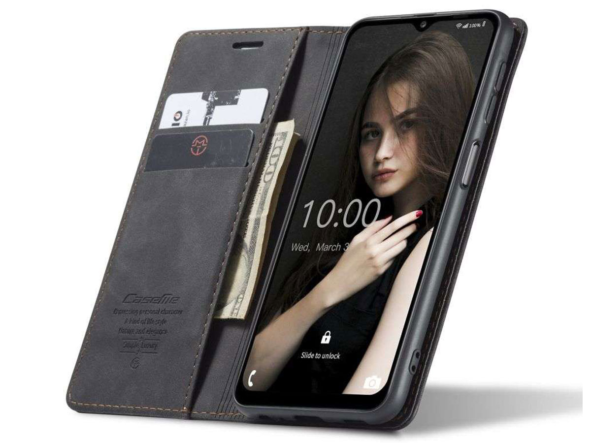 CaseMe Vintage BookCase Zwart - Samsung Galaxy A12 hoesje