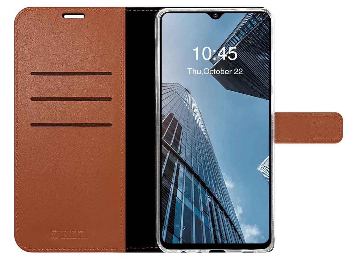 Valenta Leather Bookcase Bruin - Samsung Galaxy A12 hoesje