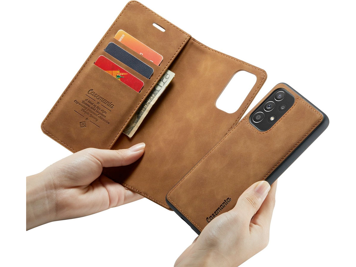 CaseMania 2in1 Magnetic Bookcase Cognac - Samsung Galaxy A14 5G Hoesje