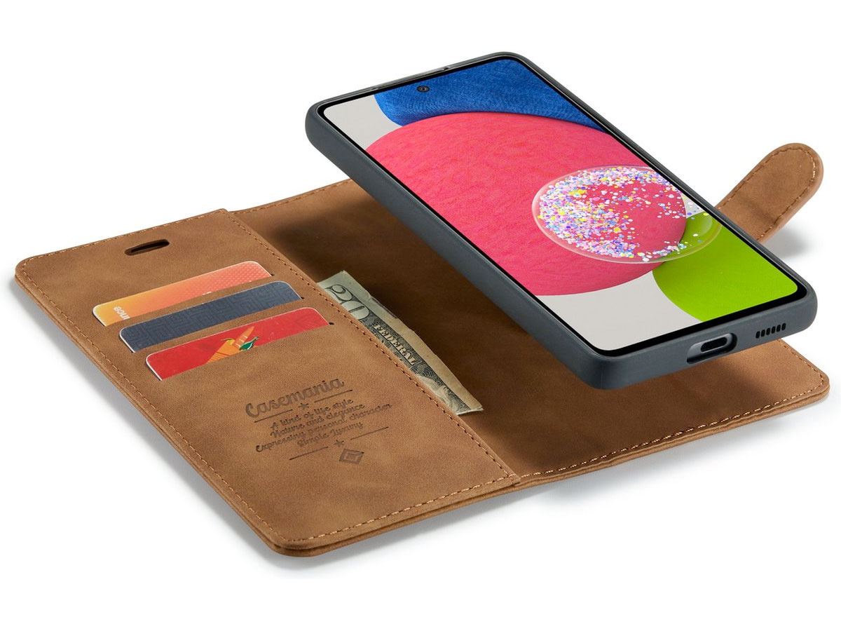 CaseMania 2in1 Magnetic Bookcase Cognac - Samsung Galaxy A14 5G Hoesje