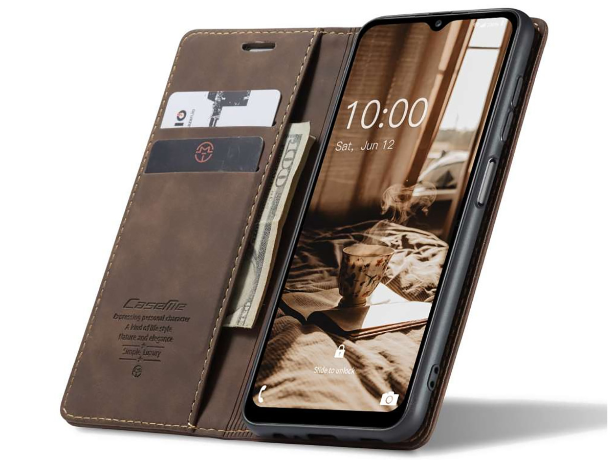 CaseMe Vintage BookCase Bruin - Samsung Galaxy A14 5G hoesje