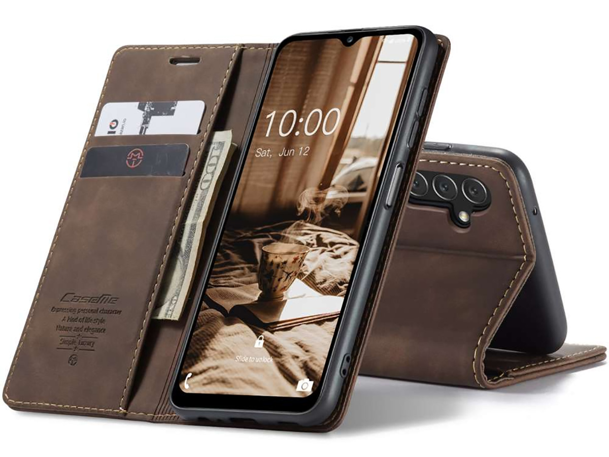 CaseMe Vintage BookCase Bruin - Samsung Galaxy A14 5G hoesje