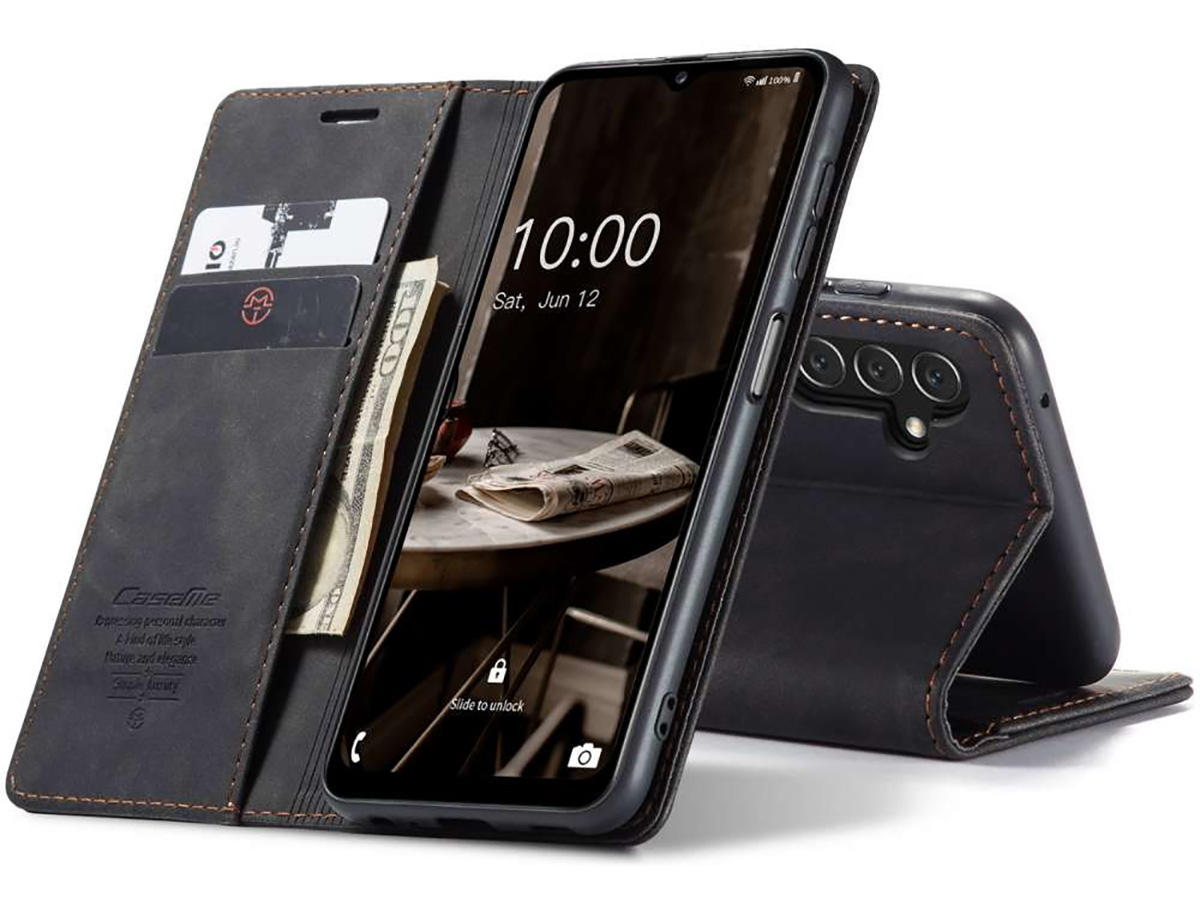 CaseMania Vintage Slim Bookcase Zwart - Samsung Galaxy A14 5G hoesje