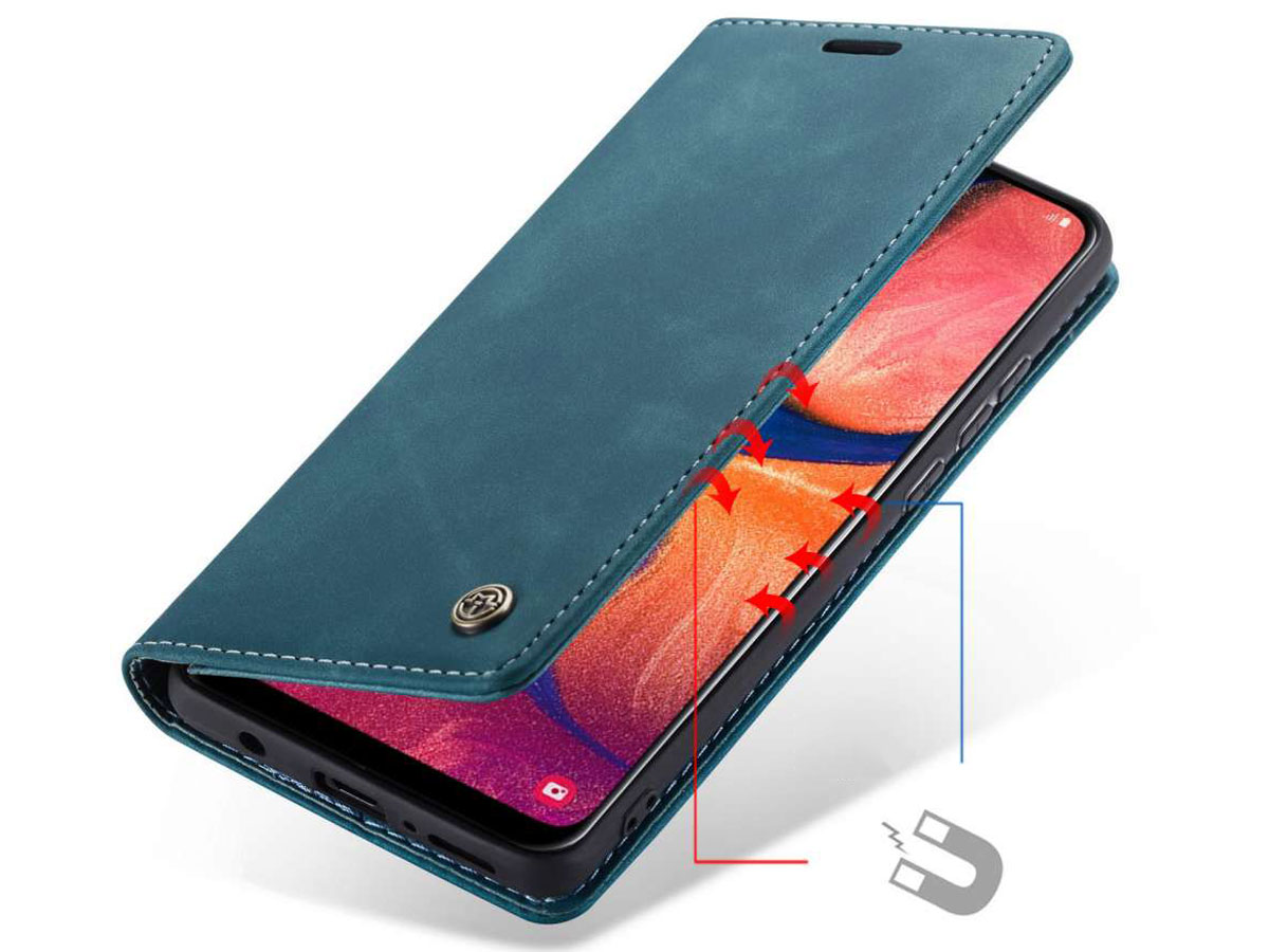 CaseMe Vintage BookCase Blauw - Samsung Galaxy A21s hoesje