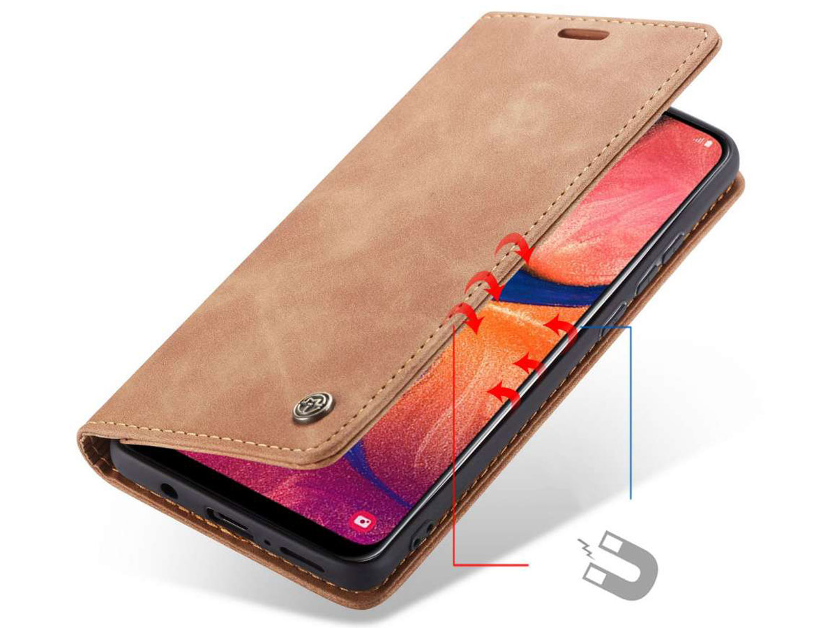 CaseMe Vintage BookCase Tan - Samsung Galaxy A21s hoesje