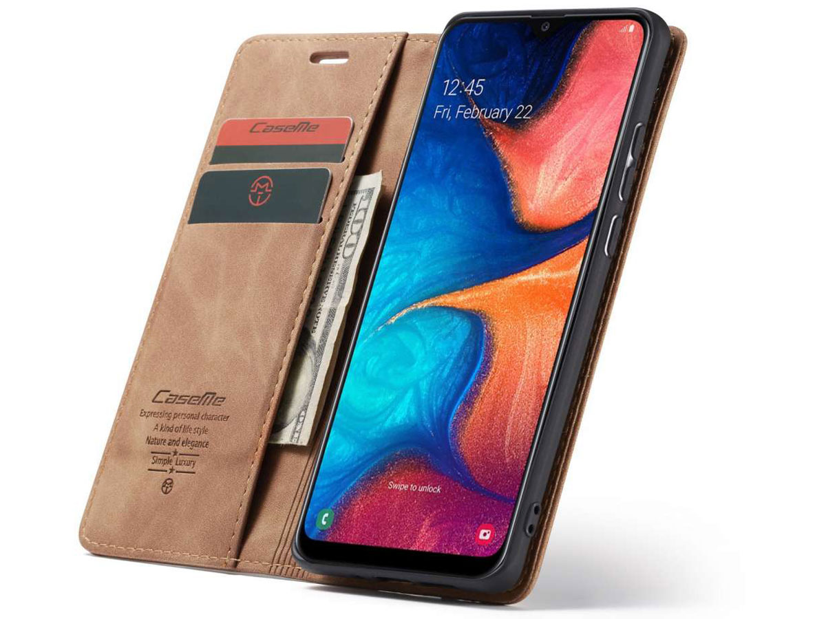 CaseMe Vintage BookCase Tan - Samsung Galaxy A21s hoesje