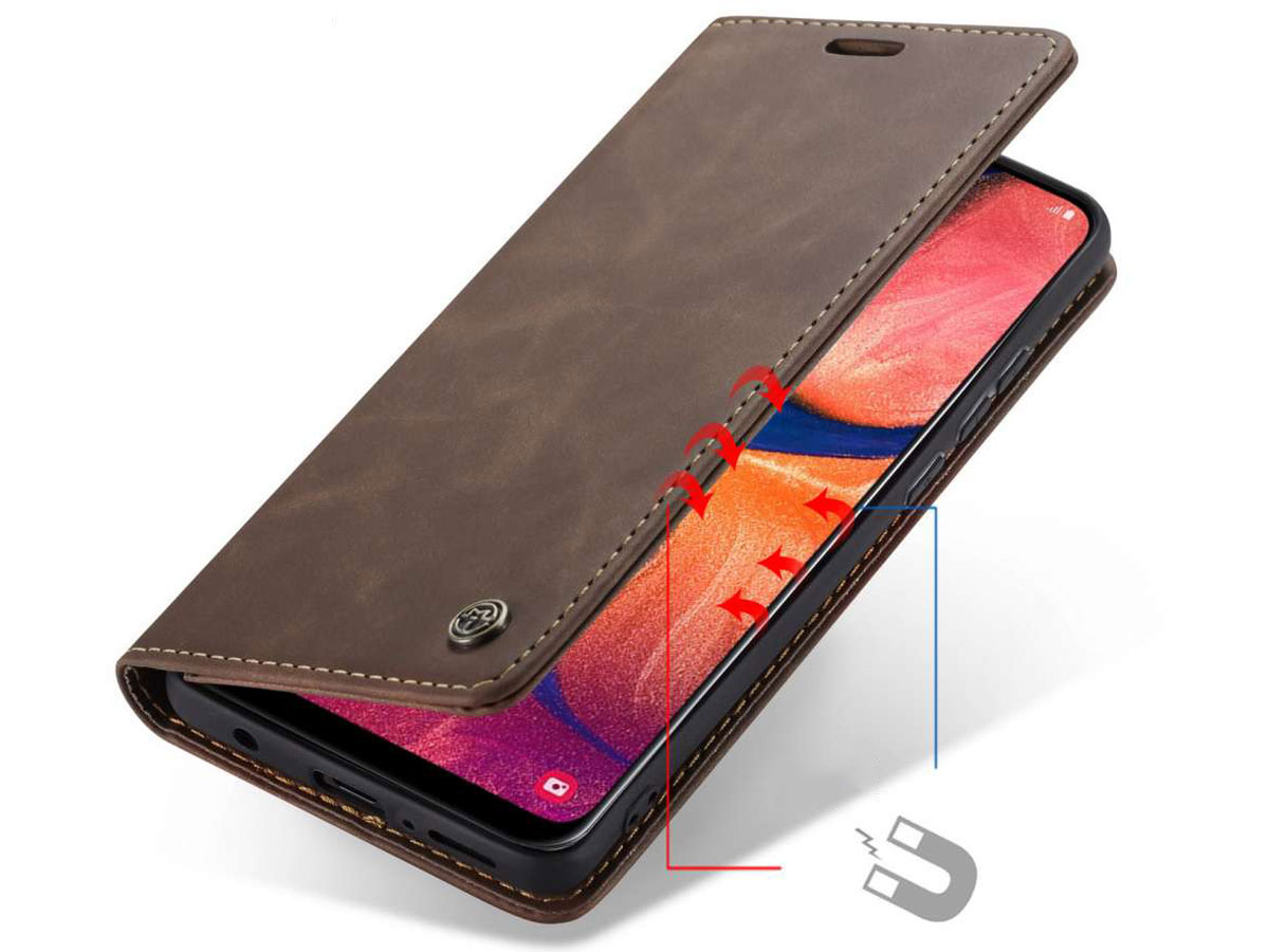 CaseMe Vintage BookCase Bruin - Samsung Galaxy A21s hoesje