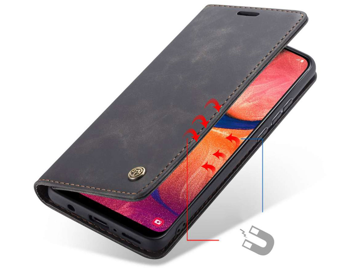 CaseMe Vintage BookCase Zwart - Samsung Galaxy A21s hoesje