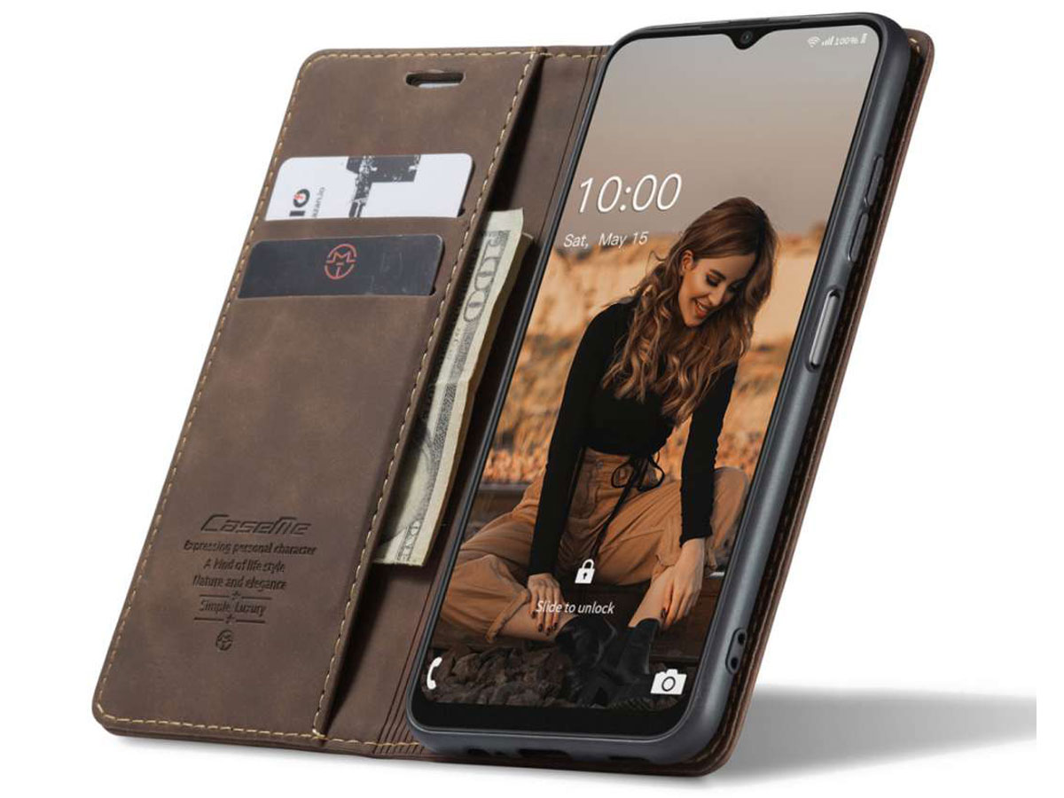 CaseMe Vintage BookCase Bruin - Samsung Galaxy A22 5G hoesje