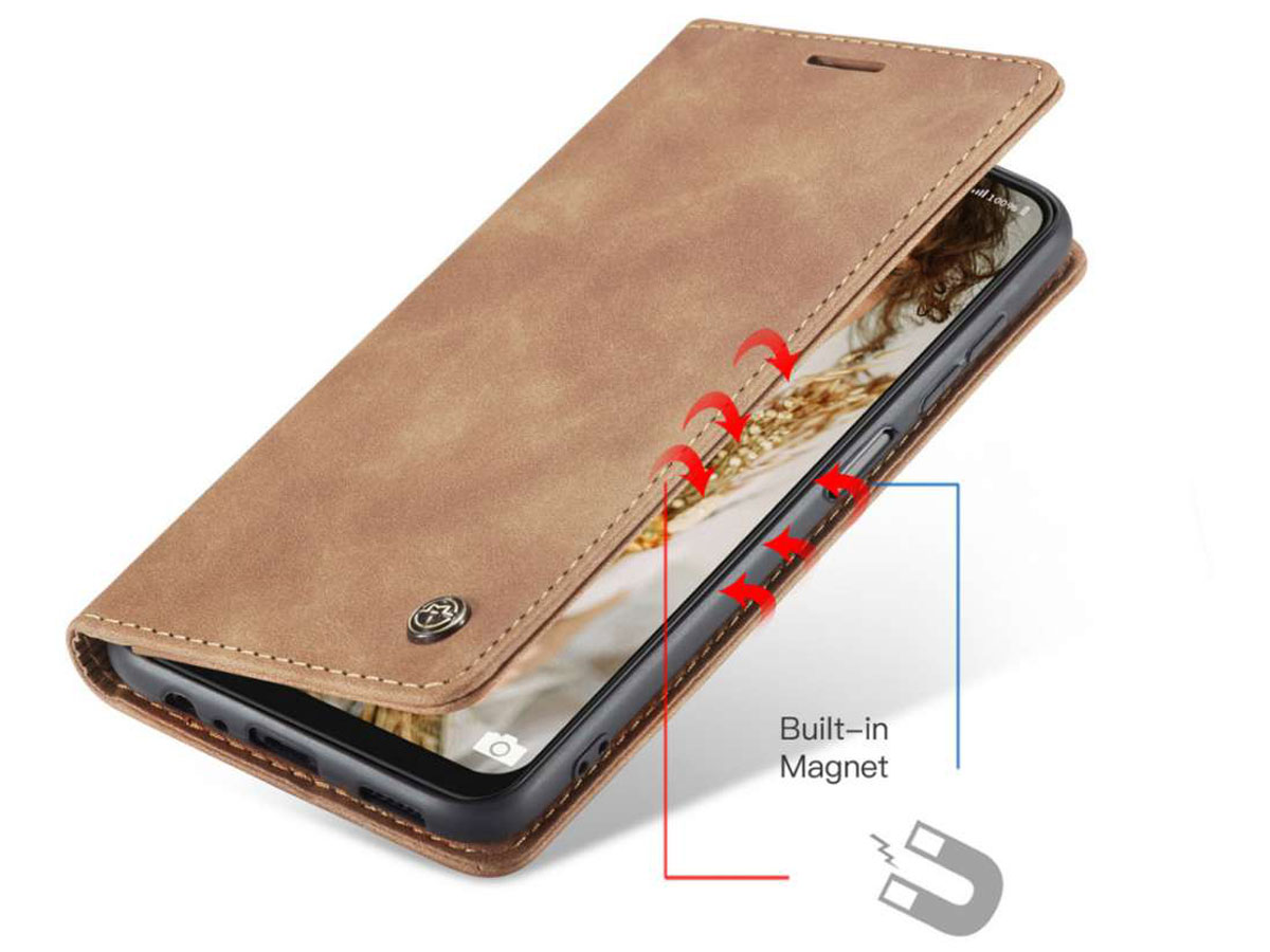 CaseMe Vintage BookCase Tan - Samsung Galaxy A22 5G hoesje