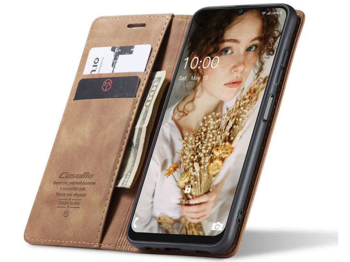 CaseMe Vintage BookCase Tan - Samsung Galaxy A22 5G hoesje