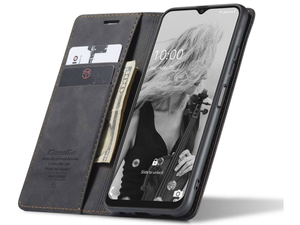 CaseMe Vintage BookCase Zwart - Samsung Galaxy A22 5G hoesje