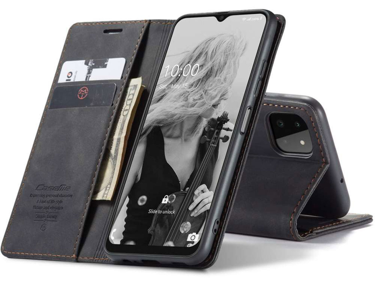 CaseMe Vintage BookCase Zwart - Samsung Galaxy A22 5G hoesje