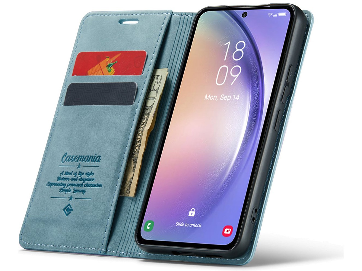 CaseMania Vintage Slim Bookcase Aqua - Samsung Galaxy A24 hoesje