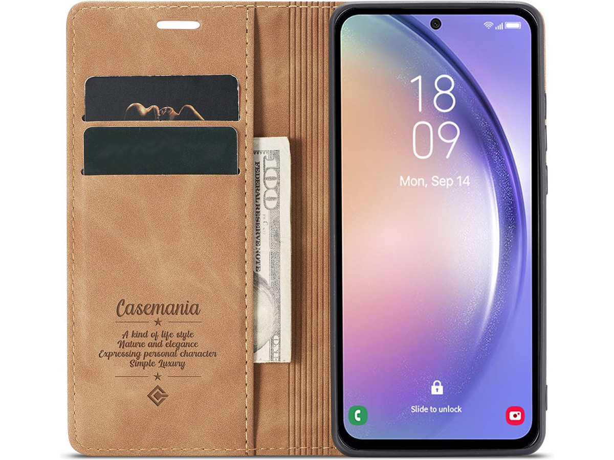 CaseMania Vintage Slim Bookcase Bruin - Samsung Galaxy A24 hoesje