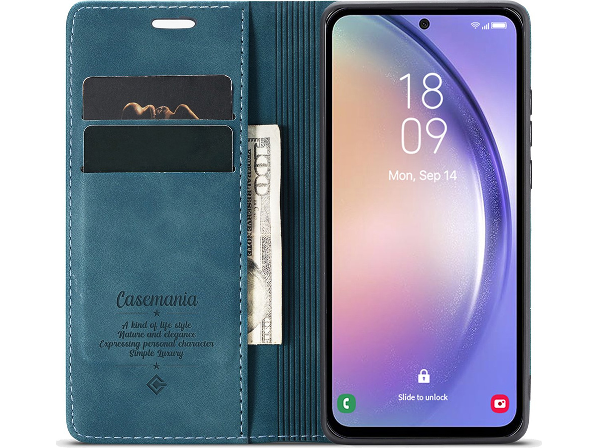 CaseMania Vintage Slim Bookcase Groen - Samsung Galaxy A24 hoesje